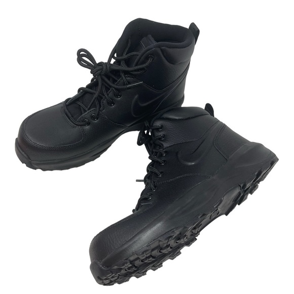 Nike Youth Size 6 Manoa Leather Triple Black Boots 454350-003 New